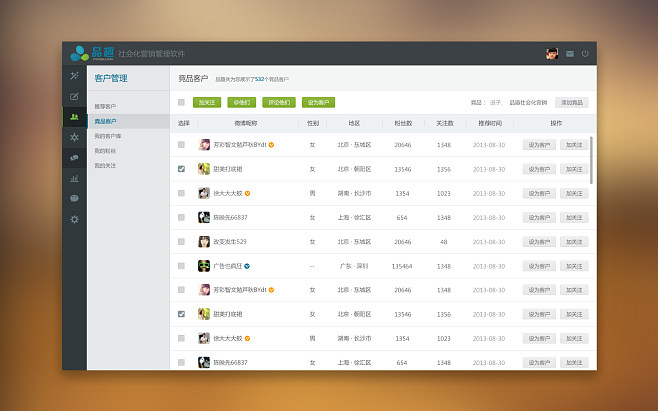 社会化营销管理软件界面设计